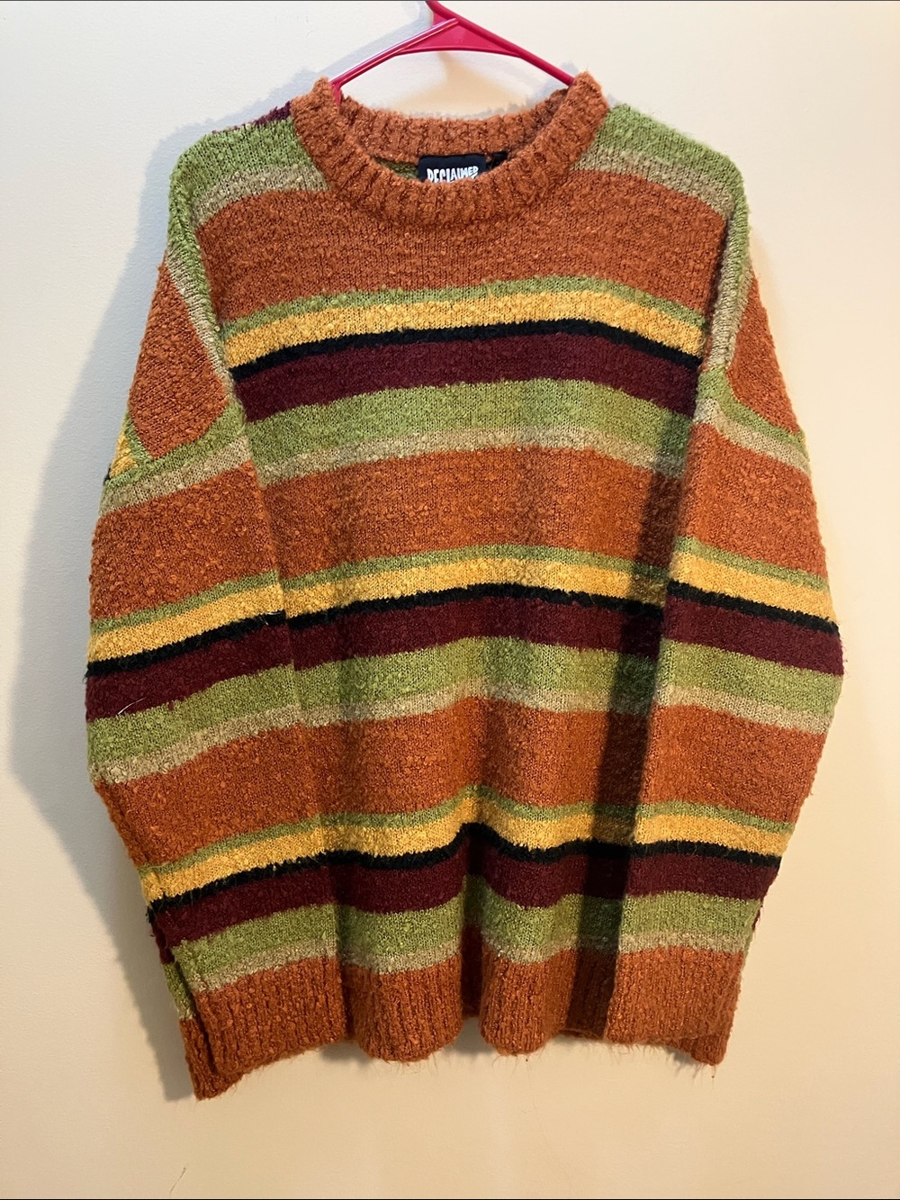 Reclaimed Vintage Striped Crewneck Sweater in Rust, Green & Yellow